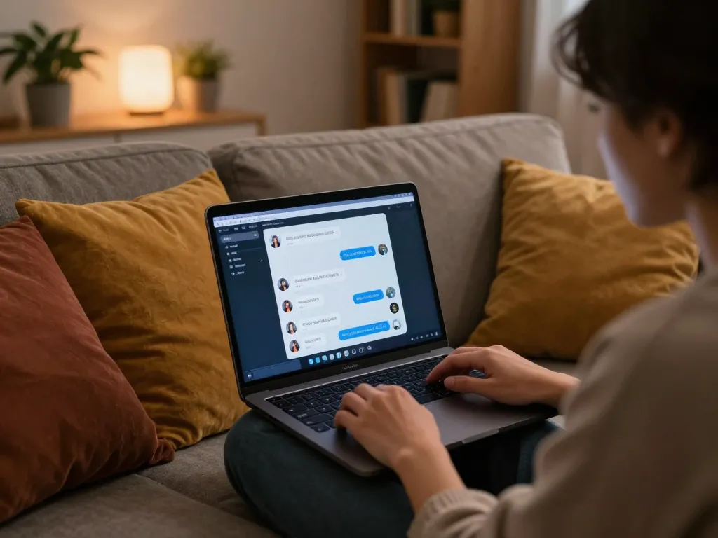 Engaging in an AI chat NSFW experience on a cozy laptop in a stylish home setting.