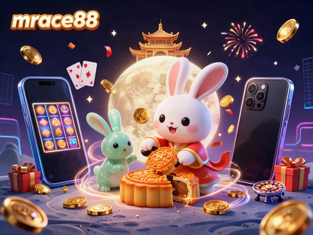 Play thrilling games at mrace88, where the moon rabbit brings luck with poker chips and colorful slot games.