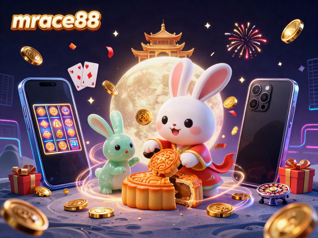 Play thrilling games at mrace88, where the moon rabbit brings luck with poker chips and colorful slot games.