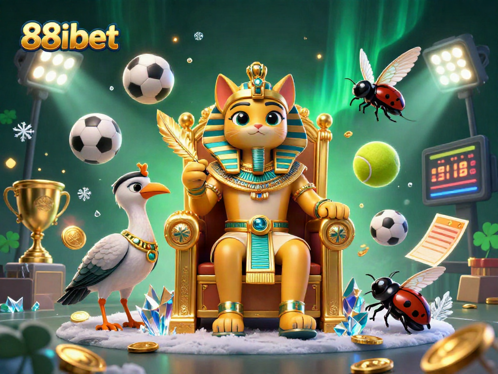 Engage in thrilling gameplay at 88ibet, showcasing a vibrant casino scene with unique characters and sports elements.