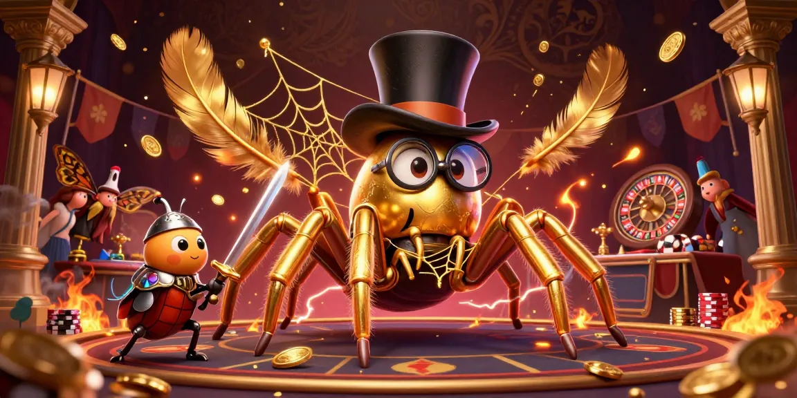 Experience thrilling gameplay at nhà cái f168 with a cinematic illustration featuring a golden tarantula and knight in action.