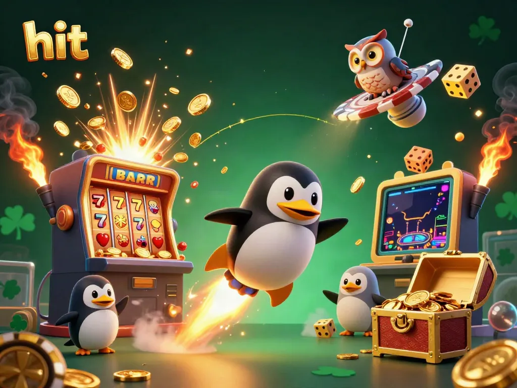 Experience an exciting hit in a vivid casino adventure with a golden penguin and jackpots!