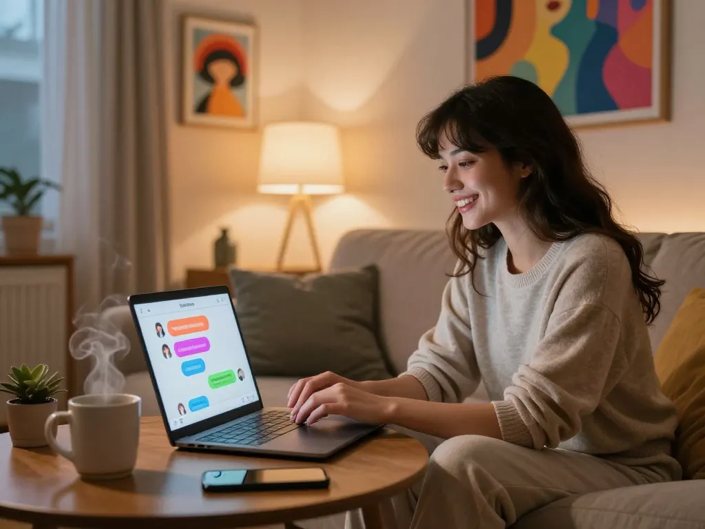 Interactive ai sex chat session with cozy decor and warm lighting.