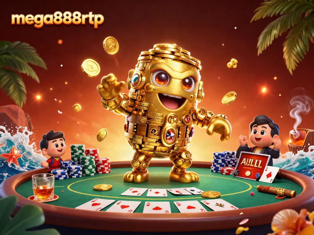 Experience thrilling gameplay with mega888rtp and a 3D golden golem loaded with poker elements.