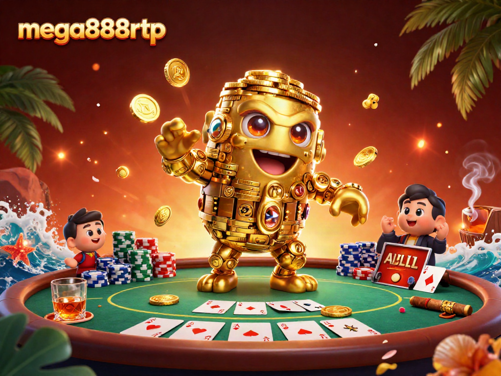 Experience thrilling gameplay with mega888rtp and a 3D golden golem loaded with poker elements.