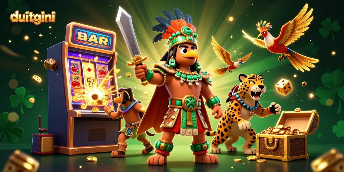 Dive into the excitement of duitgini with Aztec warriors amid a colorful jackpot explosion.