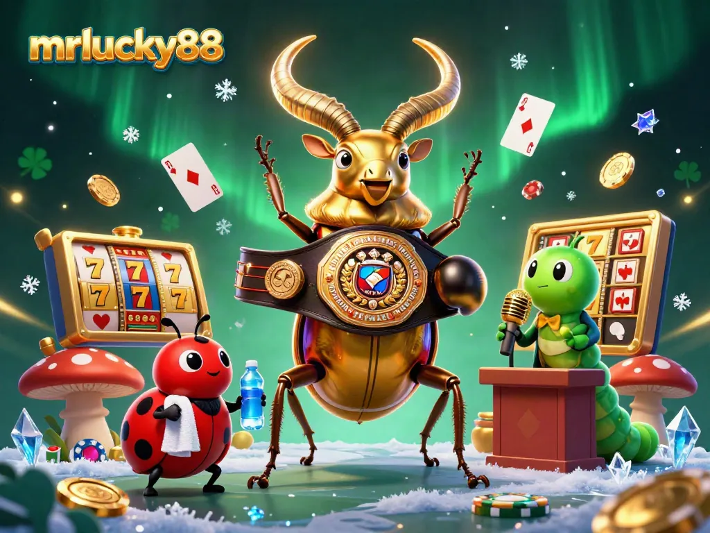 Engage with mrlucky88 in a vibrant 3D casino scene showcasing various gambling elements and characters.