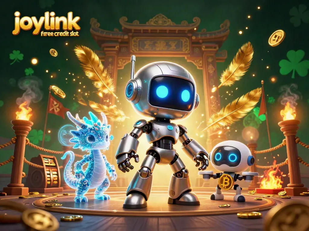 Experience the vibrant atmosphere of joylink free credit slot gaming in this dynamic 3D illustration.