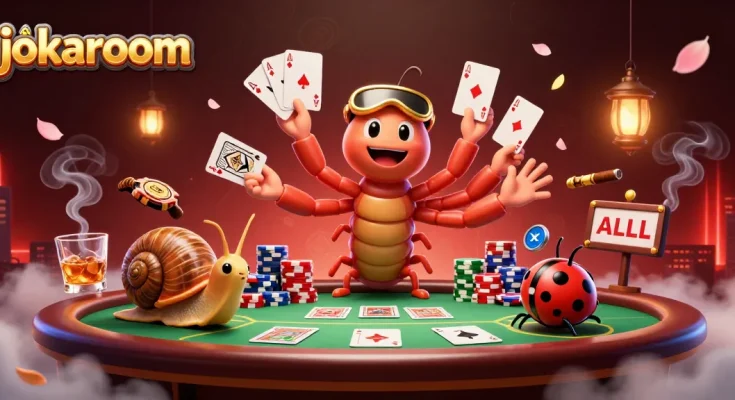 Experience excitement at jokaroom as a millipede dealer fans cards at a vibrant poker table.